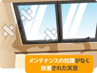 メンテナンスの知識がなく放置された天窓