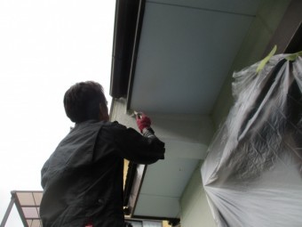 上塗り刷毛塗装中です