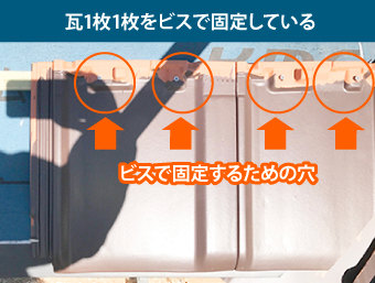 瓦1枚1枚をビスで固定している