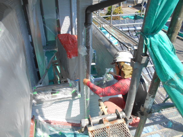 養生剥がし中