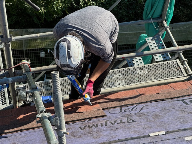 シングルセメントの塗布中です