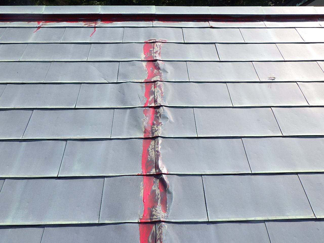 棟のラインに沿って続く変形