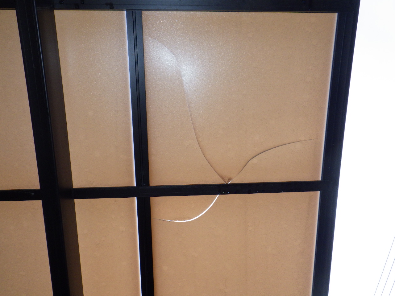 パネル中央の大きめの亀裂