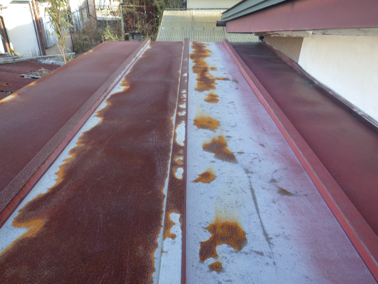 屋根全体の錆びと劣化状況